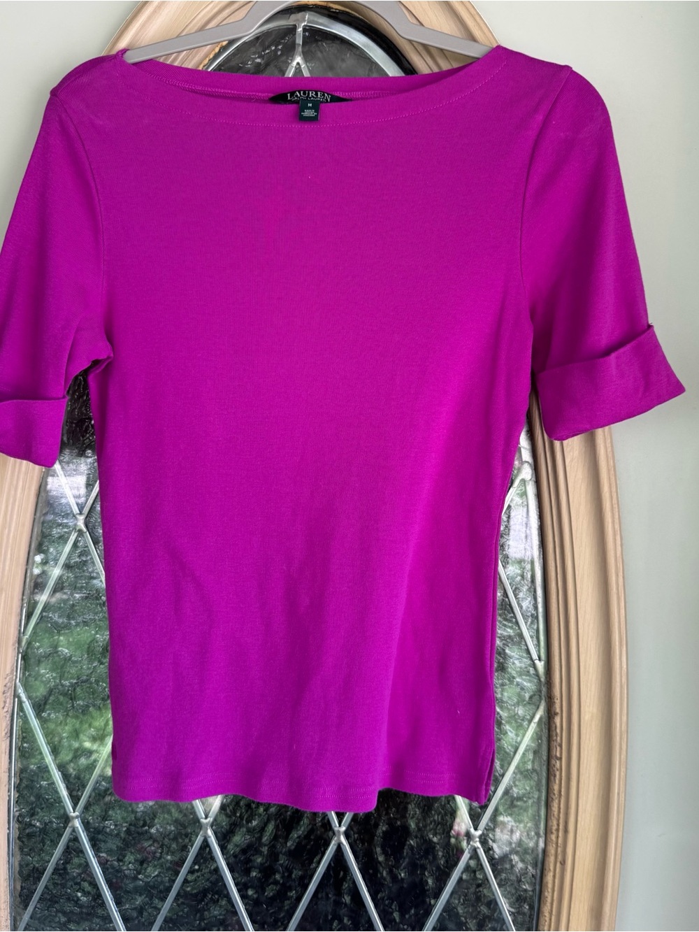 Ralph Lauren Pink  Boatneck Cuffed  Sleeve Top